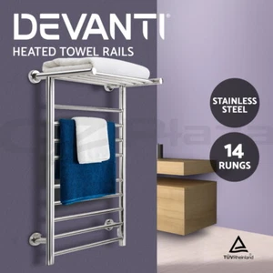Devanti Heated Towel Rail Bathroom Electric Warmer Clothes Rack Stainless Steel - Picture 1 of 11