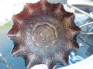 Vintage Fenton Persian Medallion Black Carnival Glass Ruffled Bowl Dish EUC - Picture 1 of 10