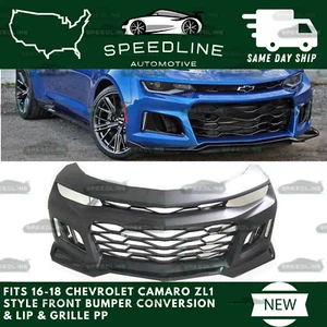 Fits 16-18 Chevrolet Camaro ZL1 Style Front Bumper Conversion & Lip & Grille PP - Picture 1 of 2