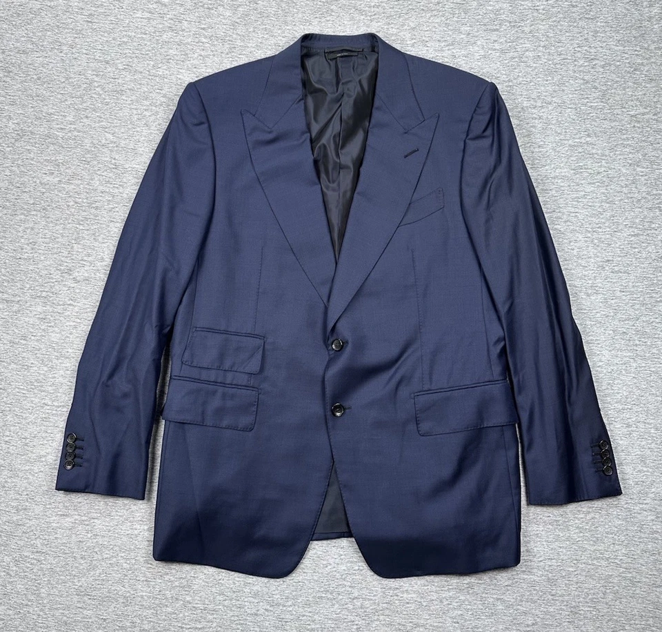Tom Ford Suit Jacket Blazer Mens 46R Blue Wool Peak Two Button Front Italy Made - Image 1 of 4