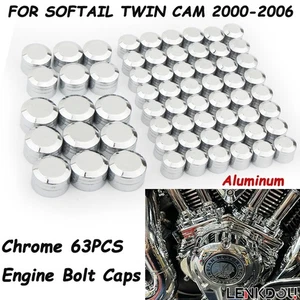 63PCS Chrome Engine Bolt Cover Caps Kit For Harley Softail TWIN CAM 2000-2006 - Picture 1 of 13