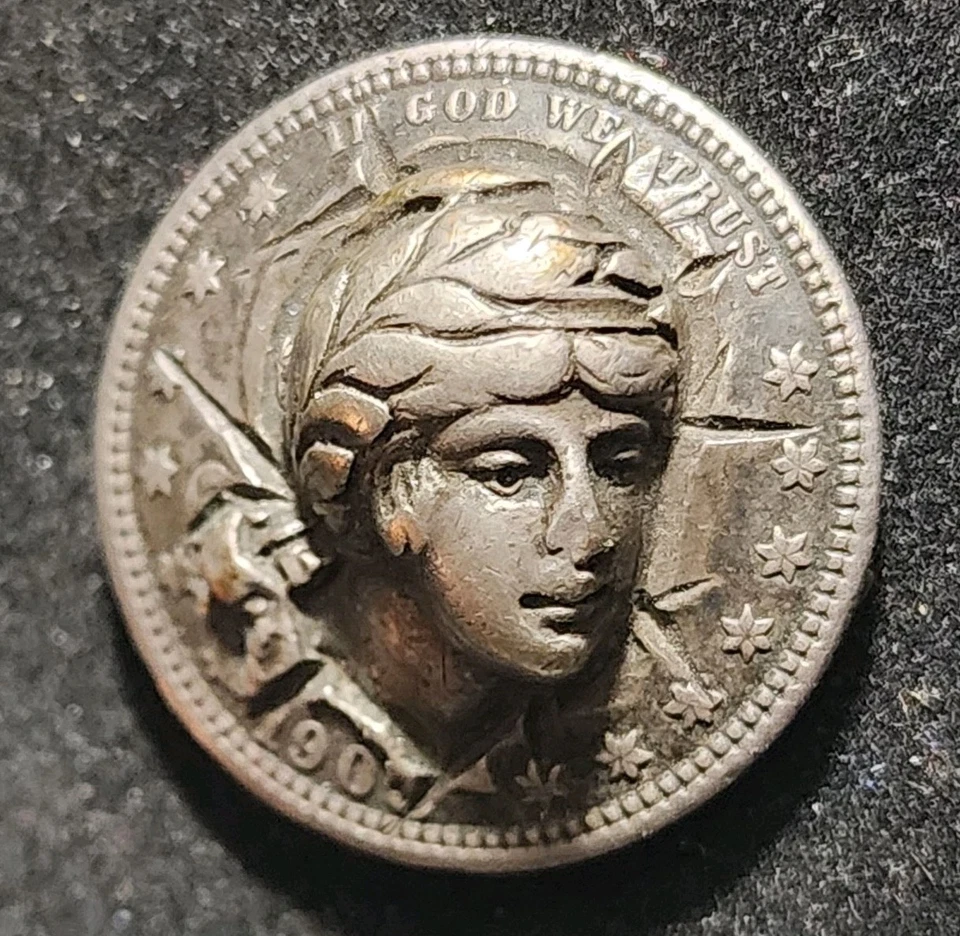 1903 Silver Quarter Repousse Pop Out Coin Jewelry. B2431 - Image 1 of 4