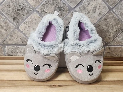 Size 5-6 baby girl Unisex grey Kitty Koala slippers Faux Fur Trim - Image 1 of 4