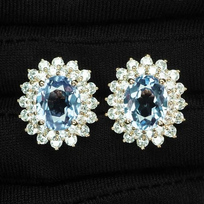 Pendientes con halo de oro rosa de plata de ley 925 de 5,95 quilates de espinela con cambio de color glamorosos Foto 1 de 4