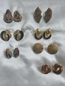 Vintage 80s Post Earrings Enamel Gold & Silver Tone Swirl Multi Color Lot Of 7 - Picture 1 of 10