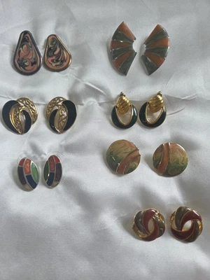 Lote De 7 Pendientes Postes Vintage Años 80 Esmalte Tono Oro y Plata Remolino Multicolor  Foto 1 de 4