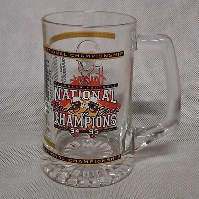 Nebraska Cornhuskers 1995 National Champions Beer Mug Clear Glass 5.5" Tall #48 - Image 1 of 4