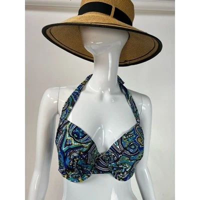 Tommy Bahama Bikini Swim Top Seville Paisley Teal Blue Halter Underwire 34DD New - Image 1 of 4