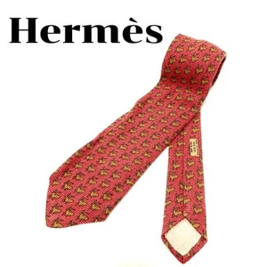 HERMES Necktie Tie Red all-over pattern 100% Silk made in France J3756 - Picture 1 of 24