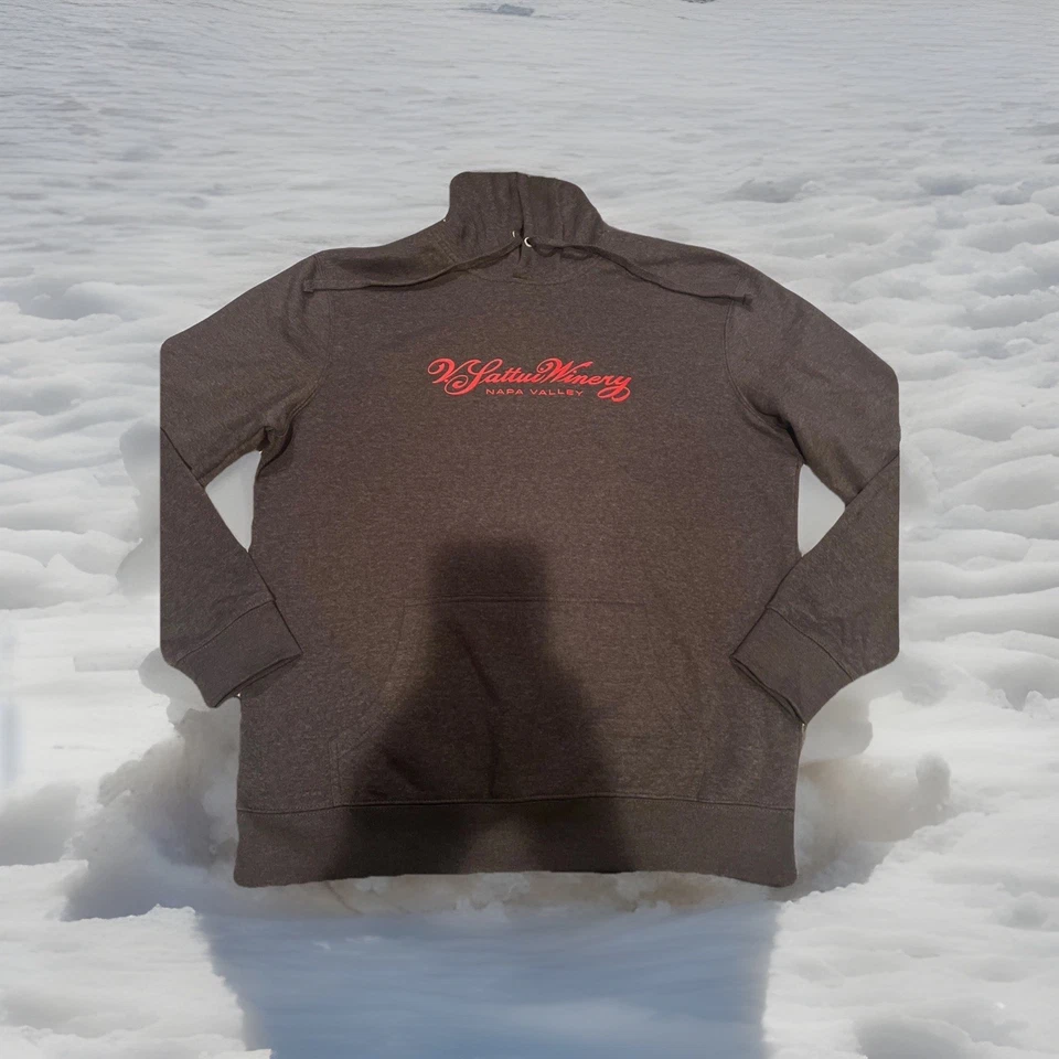 Moletom com capuz raro V. Sattui Winery Napa Valley logotipo adulto grande cinza novo - Imagem 1 de 4
