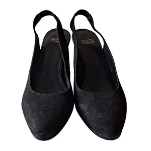 Eileen Fisher schwarze Wildleder-Sandale Damenschuhe Größe 7 elastischer Knöchelriemen - Bild 1 von 9