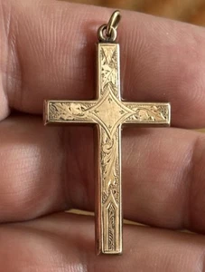Bellissima antica croce vittoriana incisa oro su argento sterling - Foto 1 di 7