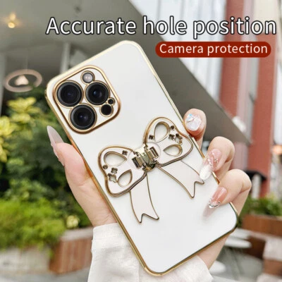 Bowknot Holder Case Fashion Plating Bracket Cover Women Girls For Various Phone - Image 1 of 4