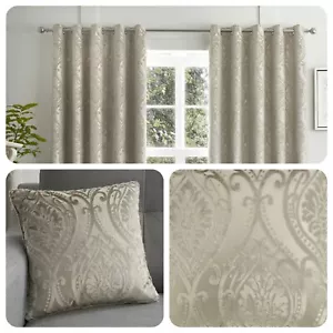 Curtina CHATEAU Natural Jacquard Eyelet Curtains & Cushions - Picture 1 of 33