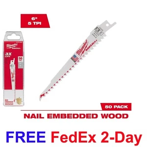 Milwaukee Reciprocating Saw Blade 6" 5-TPI Cutting Nail-Embedded Wood (50-Pack) - Picture 1 of 4