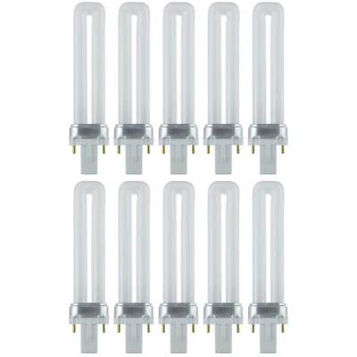 10Pack Fluorescent Light Bulb, UShaped, 4100K, PL 2-Pin, 7W, G23 2-Pin, 360LM - Image 1 of 4