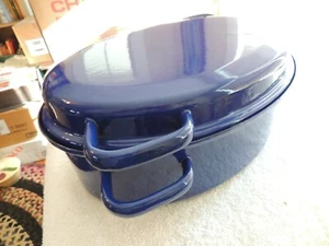 CHANTAL Enamel on Steel Roaster Roasting Pan Oval Colbalt Blue LARGE 15 1/2 - 11 - Picture 1 of 12