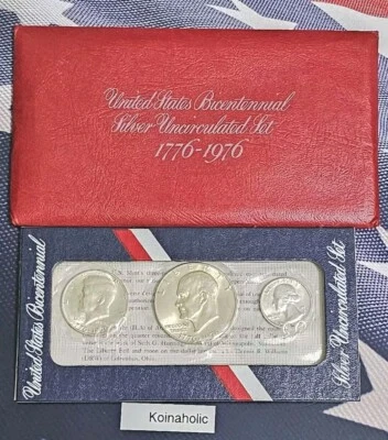 1976 США Двухсотлетие 40% серебра не бывшие в обращении 3 монеты набор, изящный чистый OGP - Изображение 1 из 4
