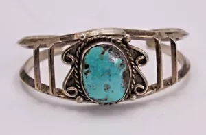 Bracciale turchese 2 fasce vintage Navajo turchese argento sterling 30 g pedone - Foto 1 di 12