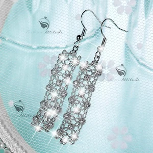 18k white gold made with Swarovski crystal filigree flower hook dangle earrings - Picture 1 of 3