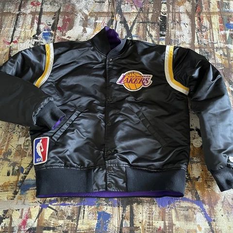 Starter Los Angels Lakers Reversible Vintage Satin Bomber Jacket Mens M Used Cover
