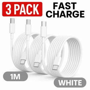 3x USB-C to USB-C Cable 1M White | Fast Charger for Samsung S24 Pixel iPad - Zdjęcie 1 z 27