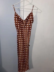PAPER HEART SPAGHETTI STRAP COPPER DOT SATIN SLIP DRESS FRONT SIDE SLIT SIZE S. - Picture 1 of 12