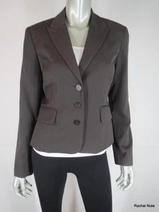 Chaqueta Blazer Michael Kors Talla 6 Marrón a Rayas Jacquard Textura Recortada con Botones - Imagen 1 de 11