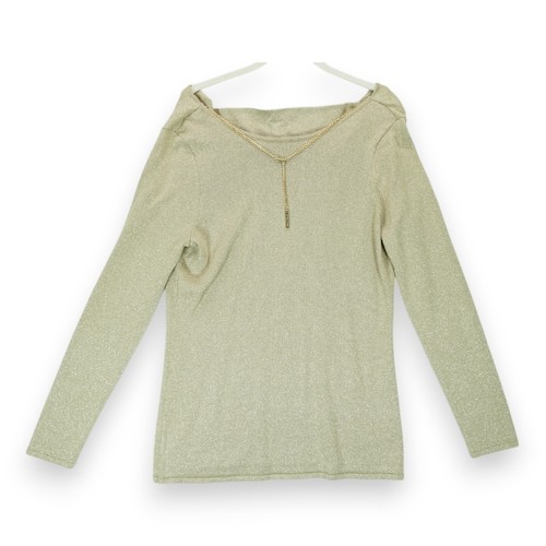 Camicetta accento collana donna Michael Kors Merlot oro cachi nuova con etichette taglia M $130