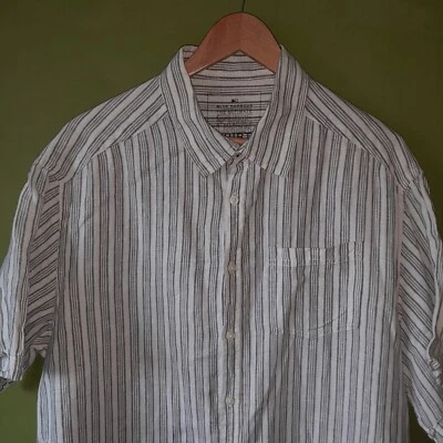 Blue Harbour Short Sleeve 100% Linen Shirt Size XXL White  Grey Striped Collared - Image 1 of 4
