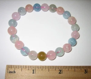 PULSERA ELÁSTICA DE CRISTAL MORGANITA REDONDA DE AGUAMARINA/MORGANITA DE 8,5" PULIDA 21,6g *8 - Imagen 1 de 24