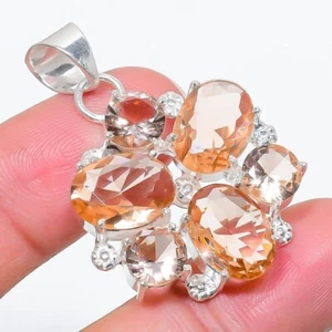 Morganite Gemstone Handmade 925 Sterling Silver Jewelry Pendant Size 1.80" - Picture 1 of 1