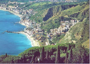 CARTOLINA SICILIA SICILY POSTCARD GIARDINI NAXOS VEDUTA PANORAMICA DAL MONTE - Picture 1 of 1