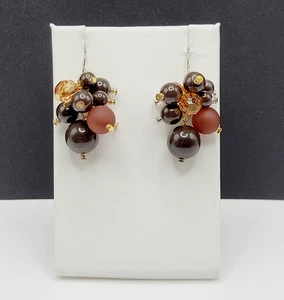 Fall Autumn Color Brown Orange Bead Drop Dangle Cluster Hook Pierced Earring - Picture 1 of 24