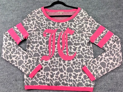 Juicy Couture женщин L розовый леопард печать свитер металлический вязаный логотип Y2K гламур - Изображение 1 из 4