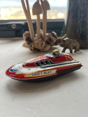 Vintage Japanese Tin Plate Toy Speedboat Swift Boat 21 Koyo / Koyo Kinzoku 1950s - Image 1 of 4
