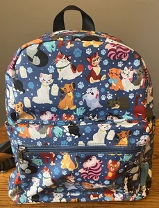 Disney Cats Mini Backpack Blue with Cheshire, Aristocats, Simba, etc. - Picture 1 of 10