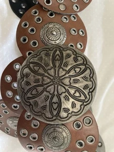 Western Concho Faux Leather & Silver Tone Navajo Southwest Style Ladies Belt Lge - Picture 1 of 8