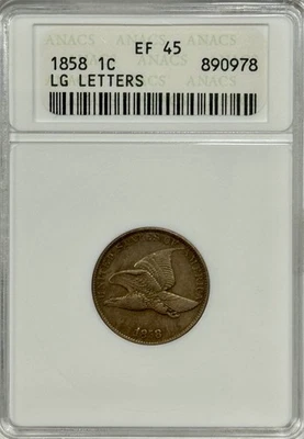 1858 Flying Eagle Cent LG Letters ANACS XF-45 Old Soapbox Holder - Image 1 of 4
