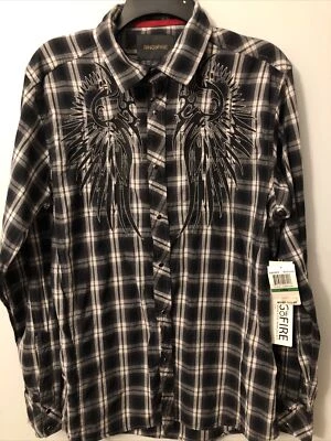 Camisa de algodón estilo occidental a presión con perlas de fuego grande manga larga a cuadros Foto 1 de 4