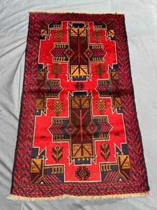 Alfombra afgana vintage 2'10 x 5 pies - alfombra tribal con acento de lana nómada anudada a mano - Imagen 1 de 9