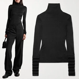 Top THE ROW Benas Semi Transparente Cuello Alto en Negro Talla Grande L - Imagen 1 de 8