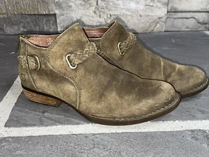 Born Sylvia Brown Leather Braided Strap Buckle Ankle Boots Women's Size 6.5M - Picture 1 of 7