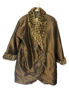 Vintage Roaman's Gold Coat w/ Animal Print Faux Fur Collar & Cuffs - size A6 - Picture 1 of 5