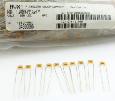 470pF 100V Nueva Cantidad 10 Tapas Cerámica C0G 5% Radial 5.08mm 125°C KYOCERA SR211A471JA Foto 1 de 4