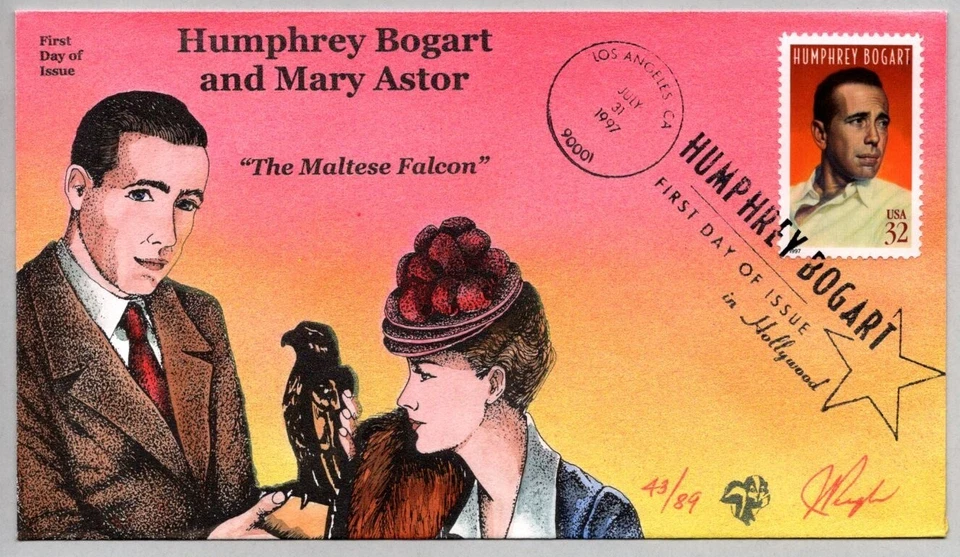 HUMPHREY BOGART, THE MALTESE FALCON, MARY ASTOR HAND PAINTED PUGH CACHET FDC - Image 1 of 1