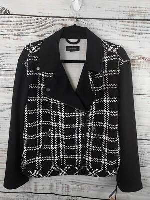 Halogen Size Small Black Hounds Tooth Check Knit Moto Jacket Long Sleeve NEW - Image 1 of 4