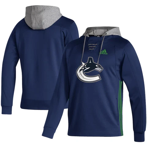 Men's Vancouver Canucks adidas Navy Skate Lace AEROREADY - Pullover Hoodie Cover