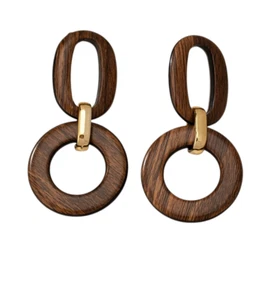 Wooden Brown Retro Dangle Earrings - Picture 1 of 3