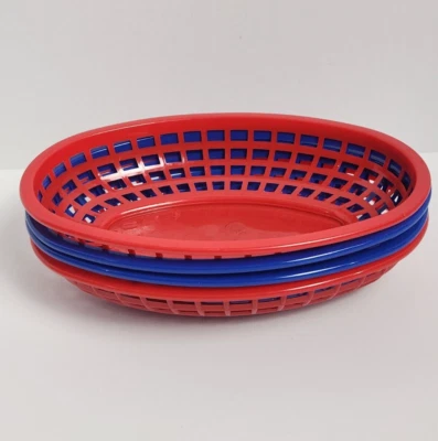 4 TableCraft French Fry Hot Dog Diner Restaurant Plastic Red & Blue Baskets USA - Image 1 of 4